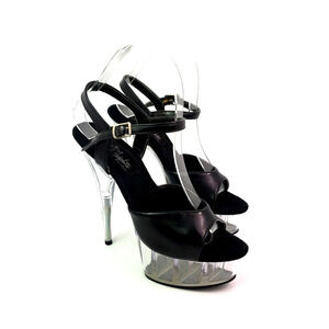 Dallas Heights By Mooi Womens Size 8 Black Clear 6" Platform Ankle Strap Heels